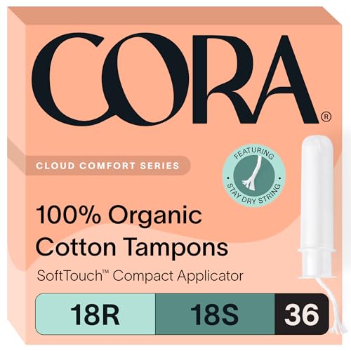 Cora Organic Applicator Tampon Multipack 18 Regular 18 Super Absorbency 100 Organic Cotton Unscented BPAFree Compact Applicator Leak Protection Packaging May Vary 36 Total - Image 1